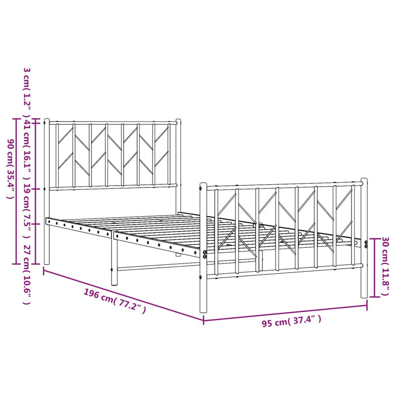 Metal Bed Frame without Mattress with Footboard White 90x190 cm