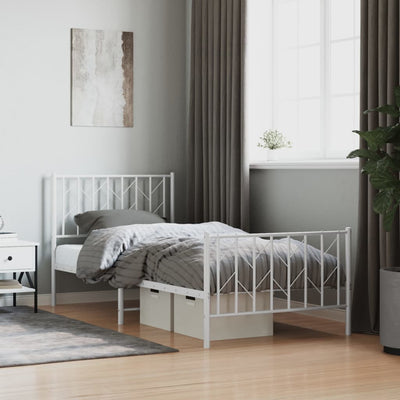 Metal Bed Frame without Mattress with Footboard White 90x190 cm