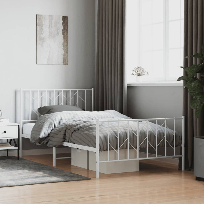 Metal Bed Frame without Mattress with Footboard White 107x203 cm King Single