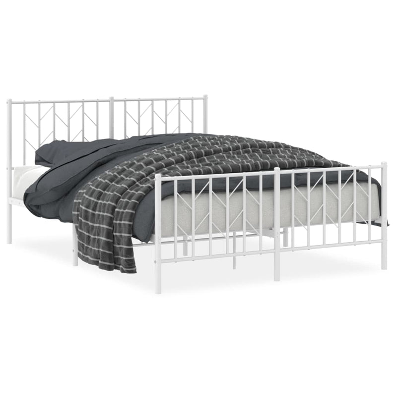 Metal Bed Frame without Mattress with Footboard White 135x190 cm