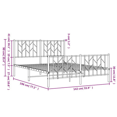 Metal Bed Frame without Mattress with Footboard White 135x190 cm