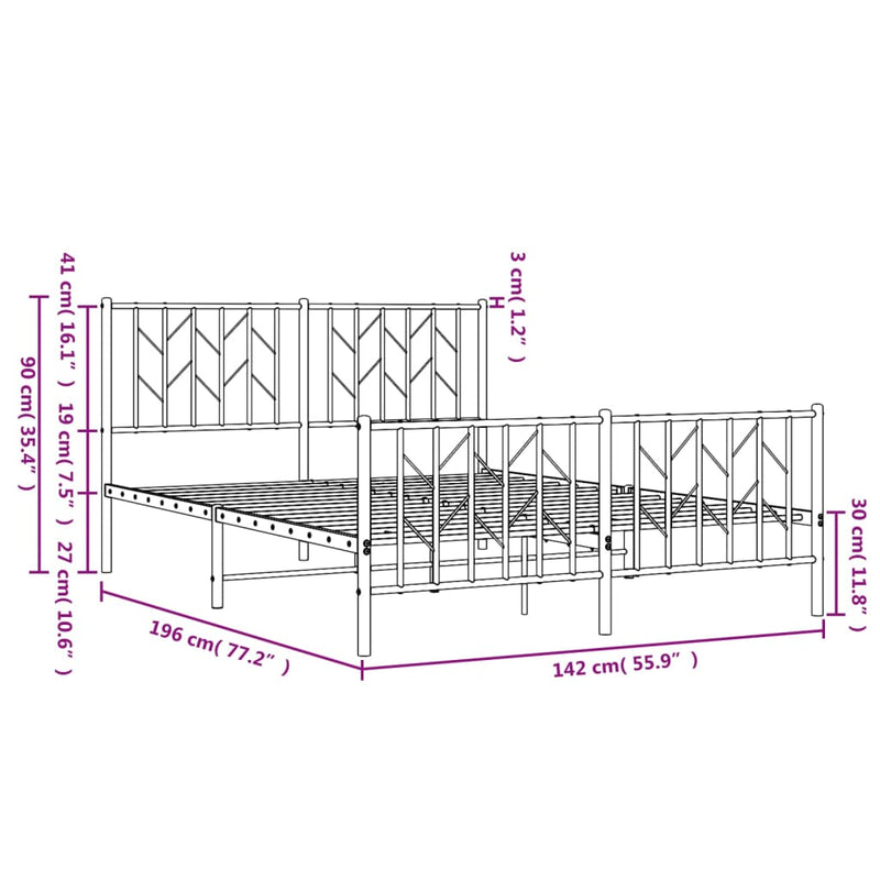 Metal Bed Frame without Mattress with Footboard White 135x190 cm