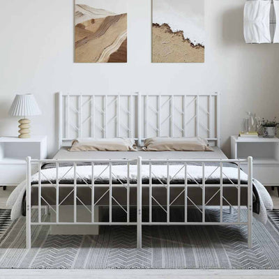 Metal Bed Frame without Mattress with Footboard White 150x200 cm