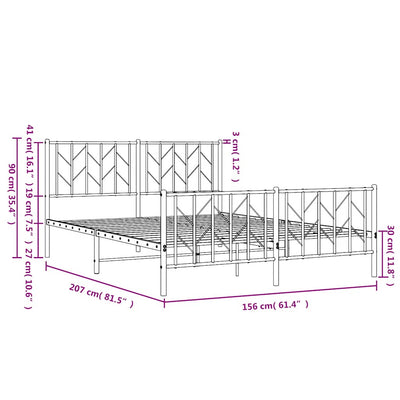 Metal Bed Frame without Mattress with Footboard White 150x200 cm