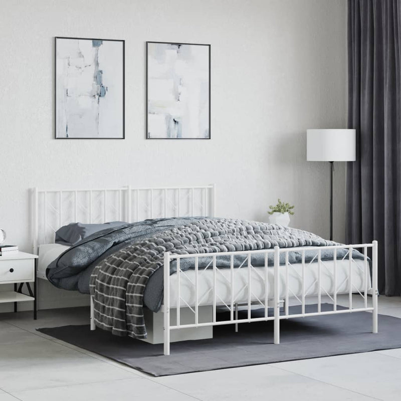 Metal Bed Frame without Mattress with Footboard White 150x200 cm