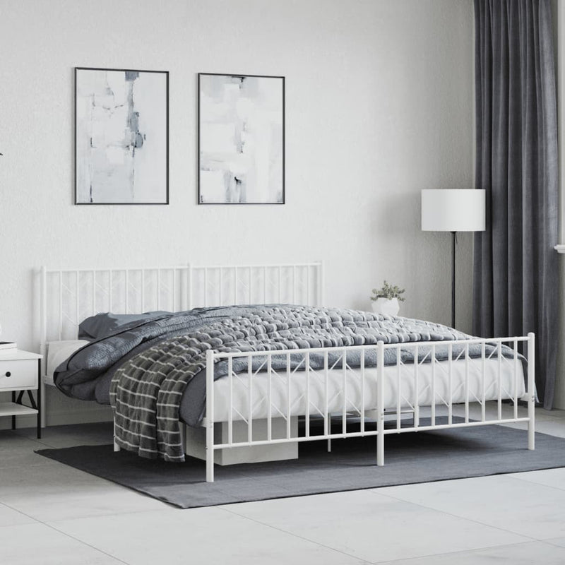Metal Bed Frame with Headboard and Footboard White 183x203 cm King Size