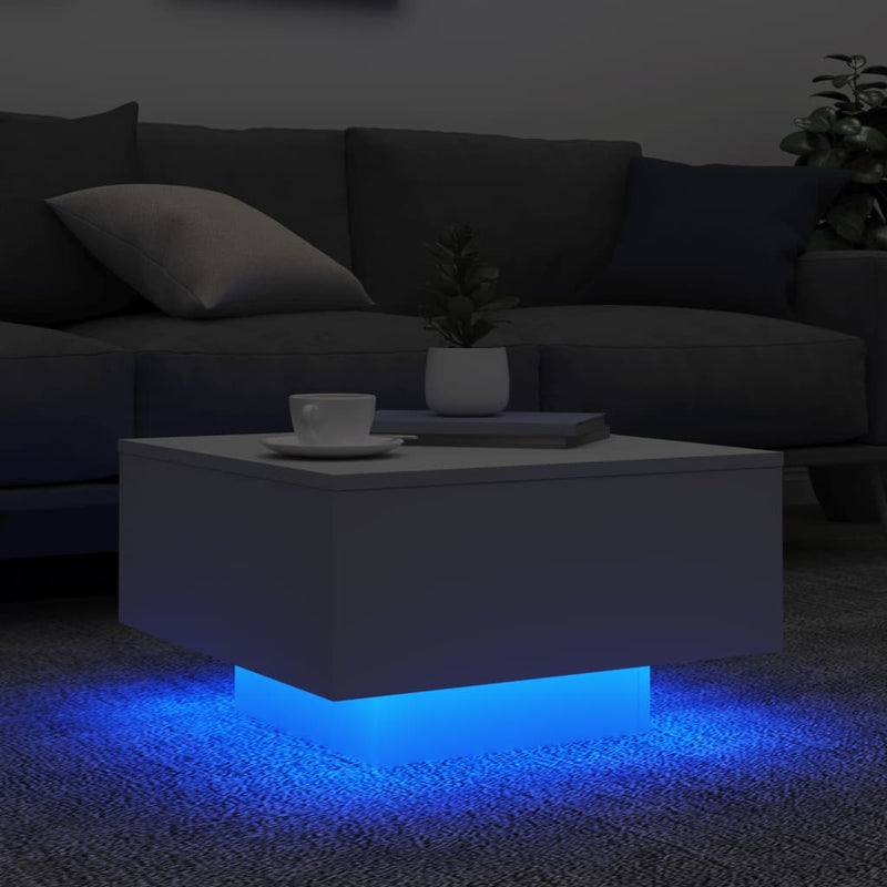 Coffee Table with LED Lights White 55x55x31 cm