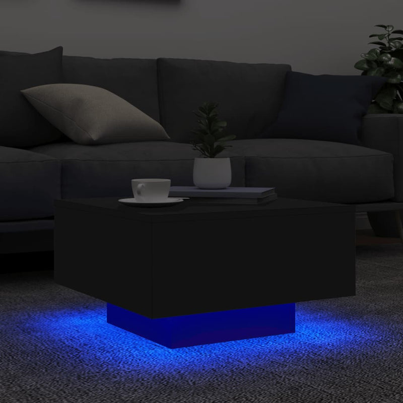 Coffee Table with LED Lights Black 55x55x31 cm