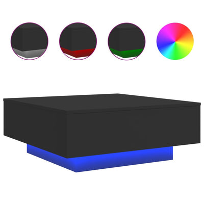 Coffee Table with LED Lights Black 80x80x31 cm