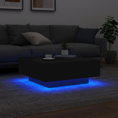 Coffee Table with LED Lights Black 80x80x31 cm