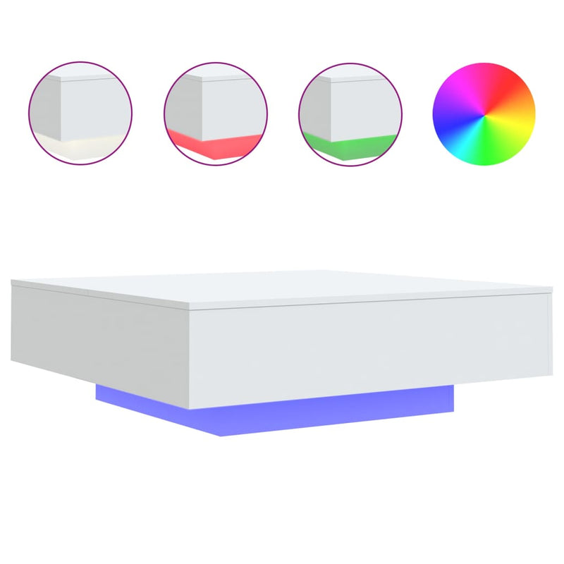 Coffee Table with LED Lights White 100x100x31 cm