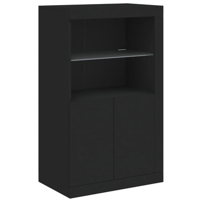 Side Cabinet with LED Lights Black Engineered Wood