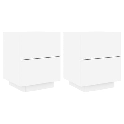 Bedside Cabinets with LED Lights 2 pcs White Engineered Wood