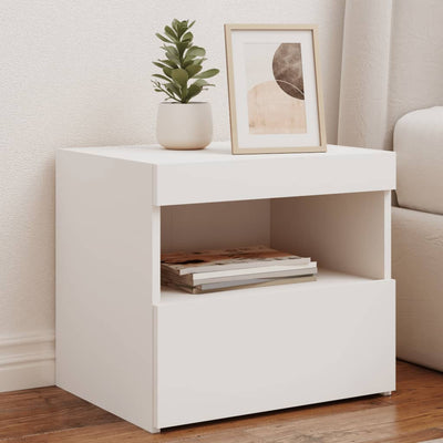 Bedside Cabinet with LED Lights White 50x40x45 cm