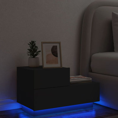 Bedside Cabinet with LED Lights Black 70x36x40.5 cm