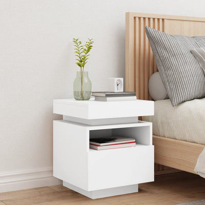 Bedside Cabinet with LED Lights White 40x39x48.5 cm