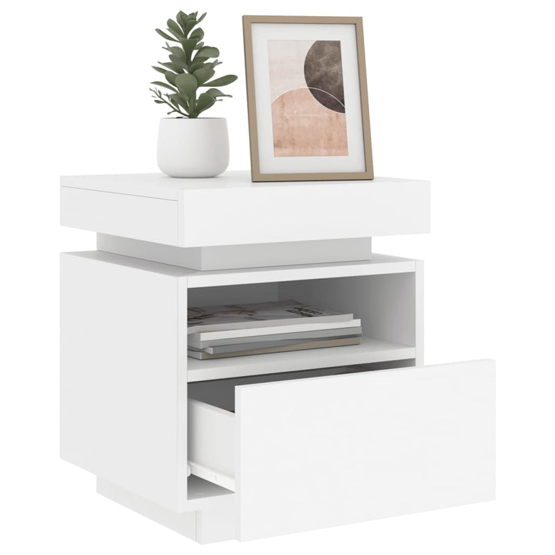 Bedside Cabinet with LED Lights White 40x39x48.5 cm