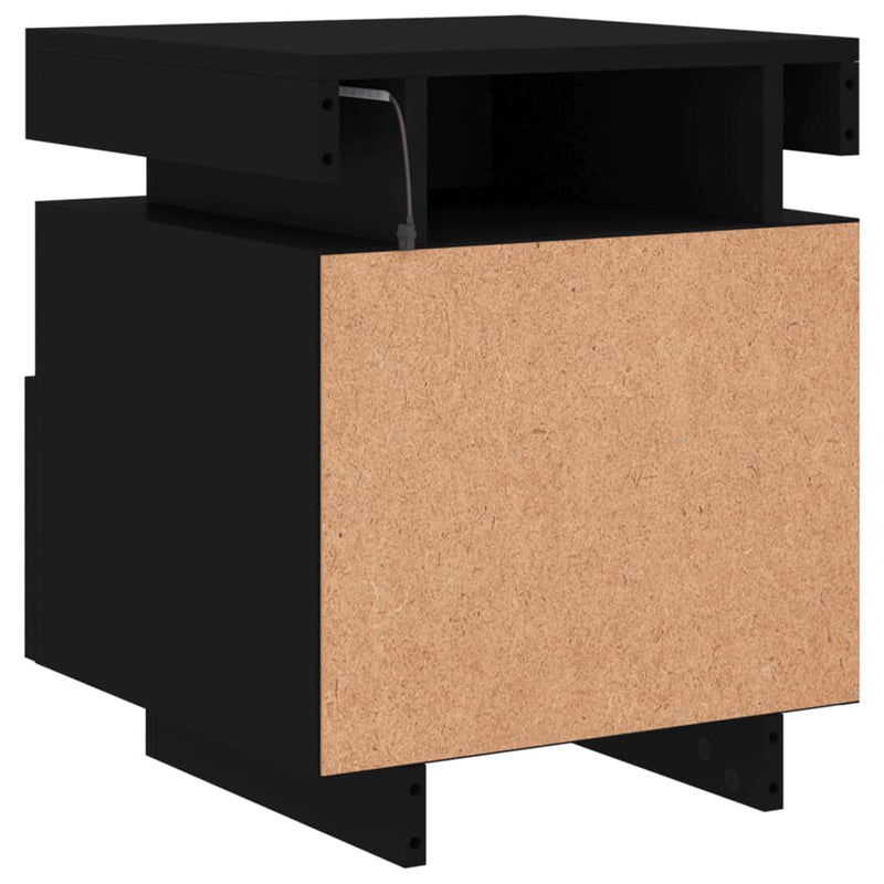 Bedside Cabinet with LED Lights Black 40x39x48.5 cm