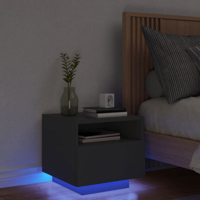 Bedside Cabinet with LED Lights Black 40x39x37 cm