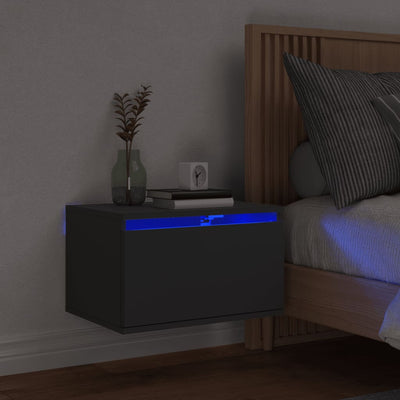 Wall-mounted Bedside Cabinet with LED Lights Black