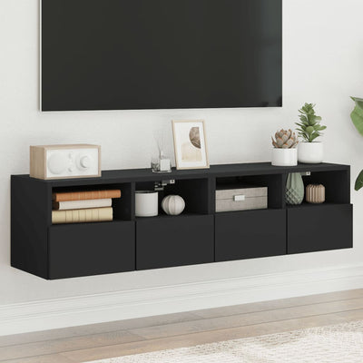 TV Wall Cabinets 2 pcs Black 60x30x30 cm Engineered Wood