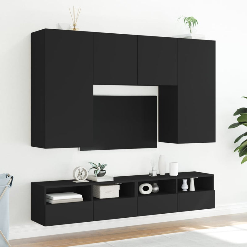 TV Wall Cabinets 2 pcs Black 80x30x30 cm Engineered Wood