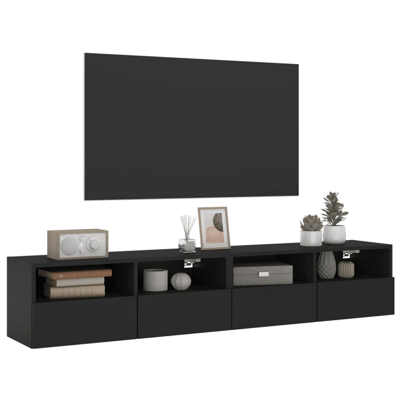 TV Wall Cabinets 2 pcs Black 80x30x30 cm Engineered Wood