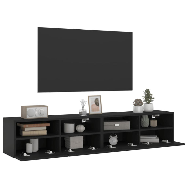 TV Wall Cabinets 2 pcs Black 80x30x30 cm Engineered Wood