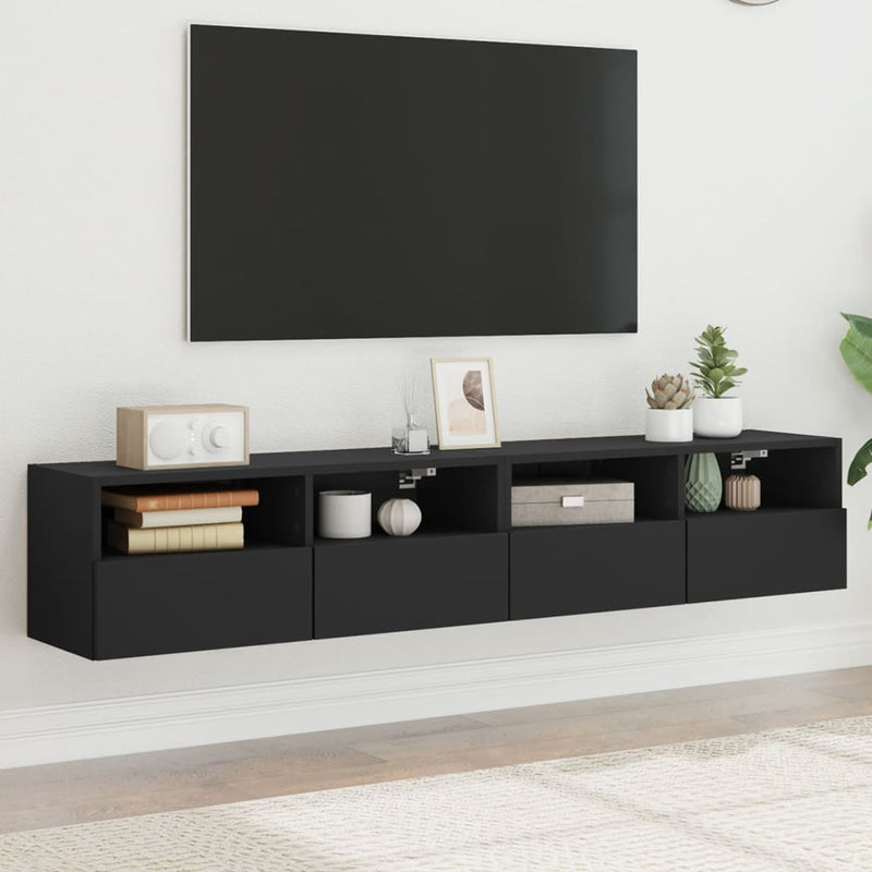 TV Wall Cabinets 2 pcs Black 80x30x30 cm Engineered Wood