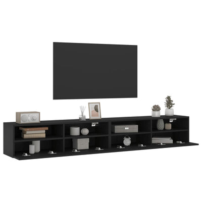 TV Wall Cabinets 2 pcs Black 100x30x30 cm Engineered Wood