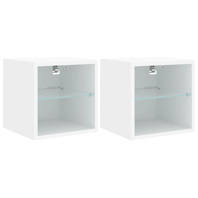TV Wall Cabinets with LED Lights 2 pcs White 30x28.5x30 cm