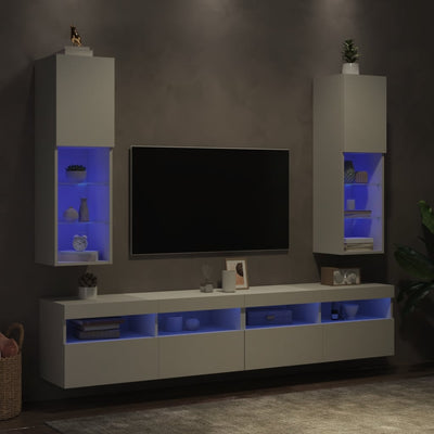 TV Cabinets with LED Lights 2 pcs White 30.5x30x102 cm