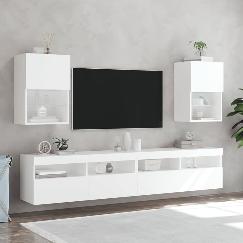 TV Cabinets with LED Lights 2 pcs White 40.5x30x60 cm