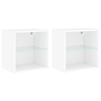 Bedside Cabinets with LED Lights Wall-mounted 2 pcs White