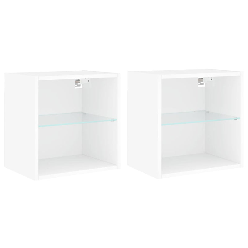 Bedside Cabinets with LED Lights Wall-mounted 2 pcs White