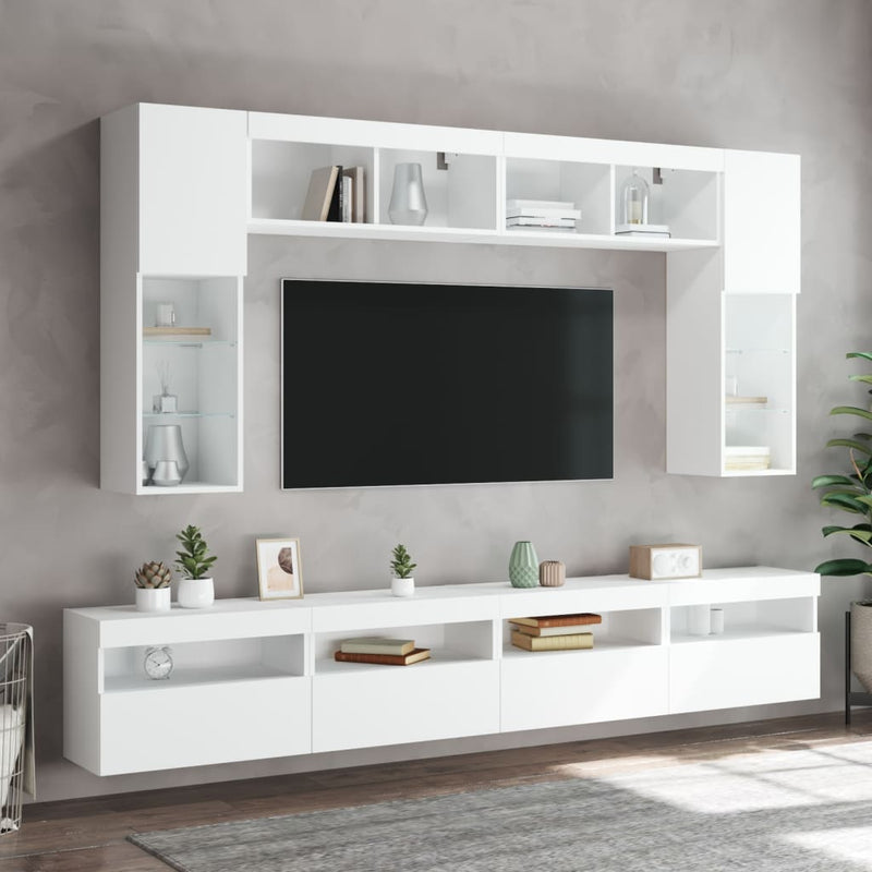 TV Wall Cabinets with LED Lights 2 pcs White 60x30x40 cm