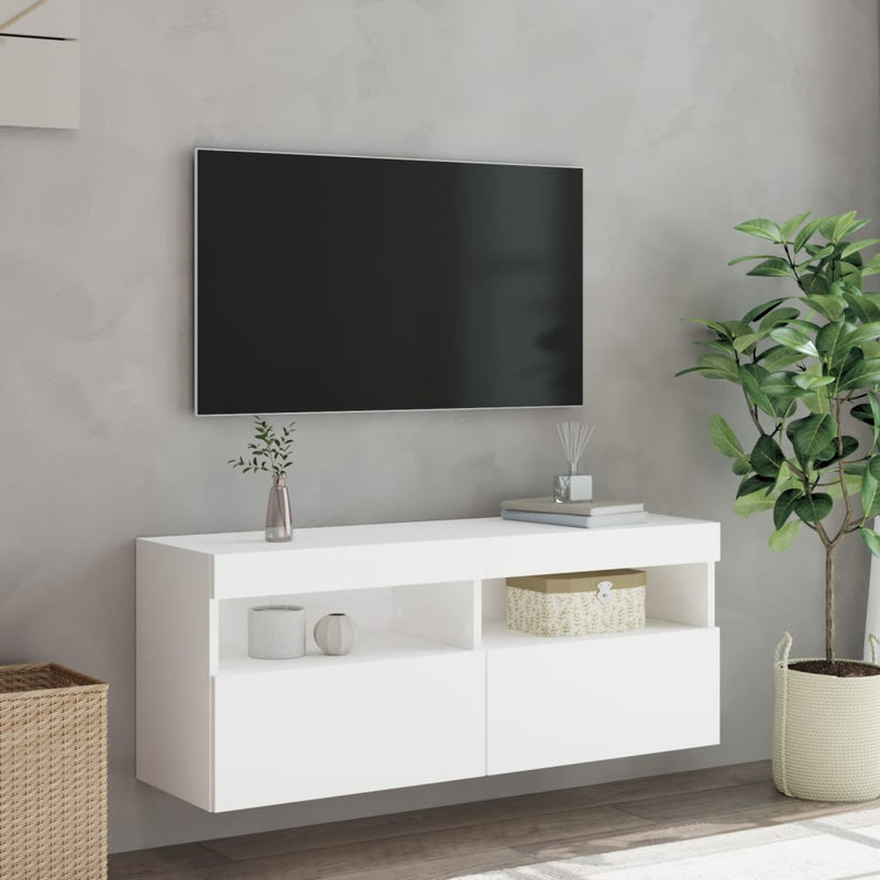 TV Wall Cabinet with LED Lights White 100x30x40 cm