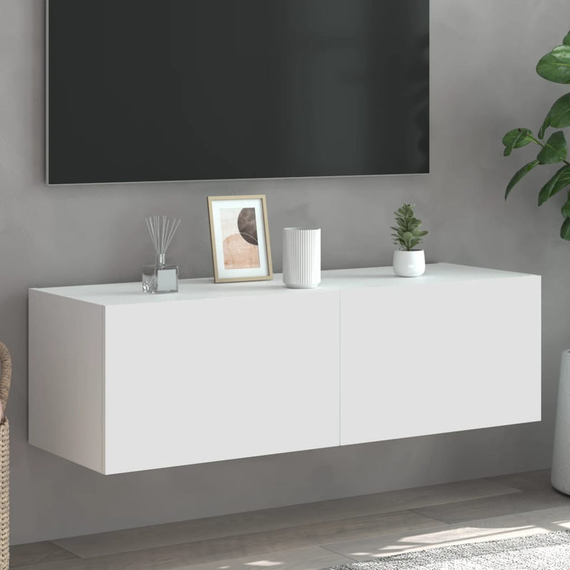 TV Wall Cabinet with LED Lights White 100x35x31 cm