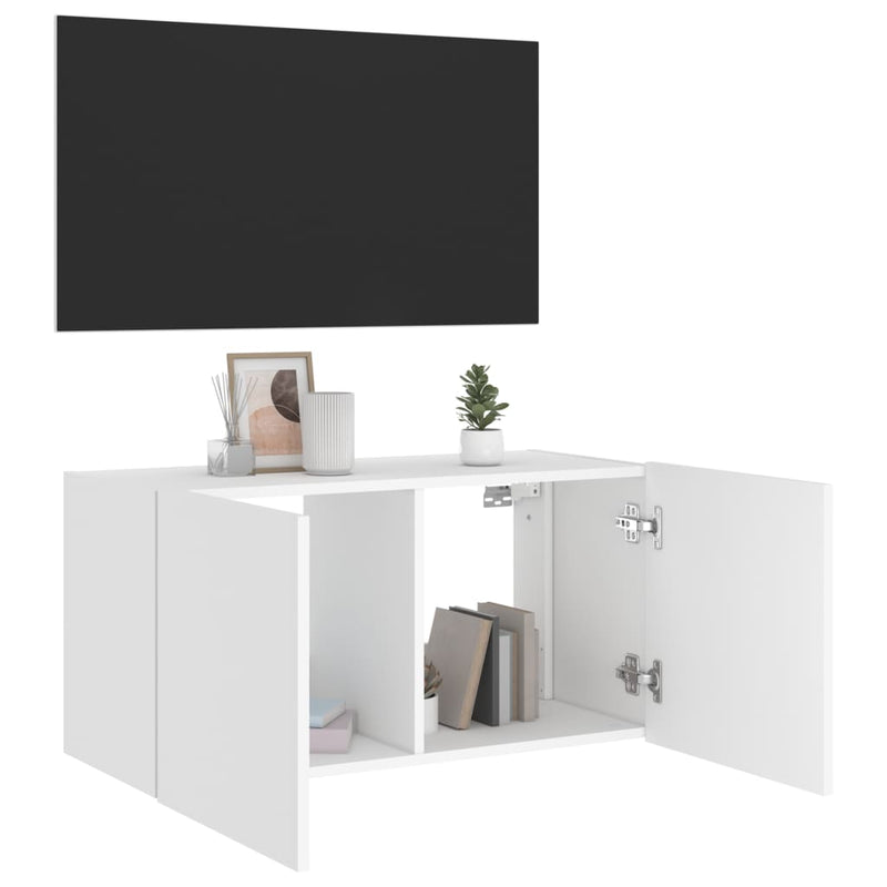 TV Wall Cabinet with LED Lights White 80x35x41 cm