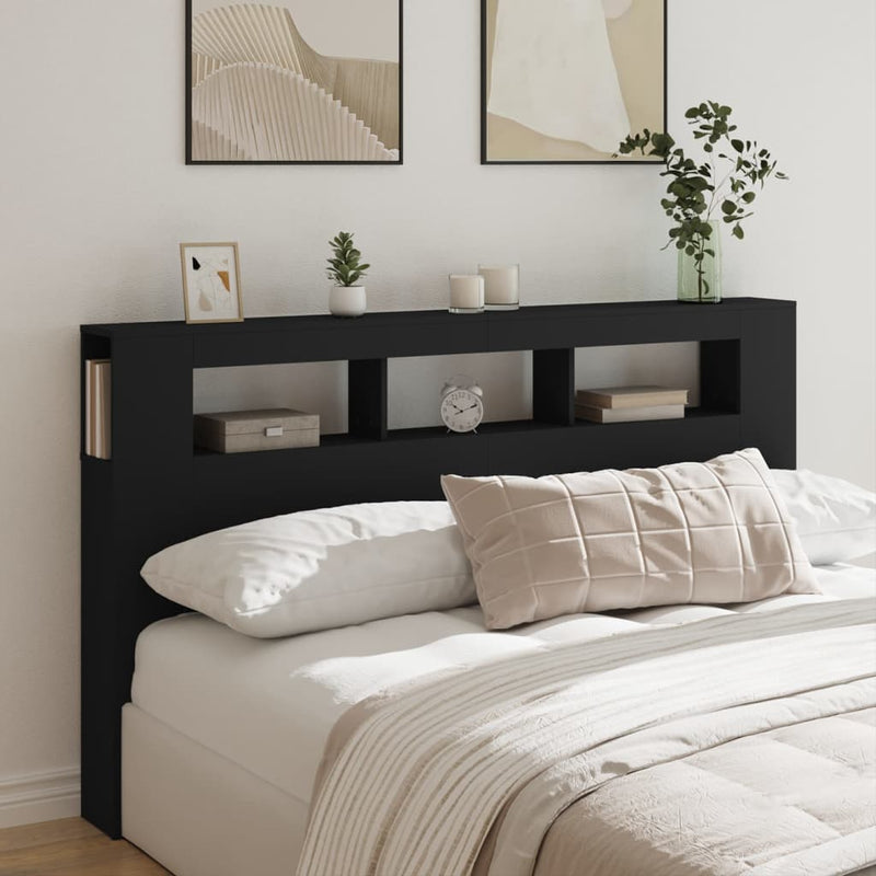 LED Headboard Black 180x18.5x103.5 cm Engineered Wood