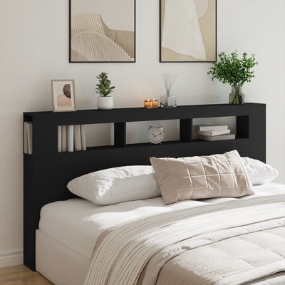 LED Headboard Black 200 cm Engineered Wood