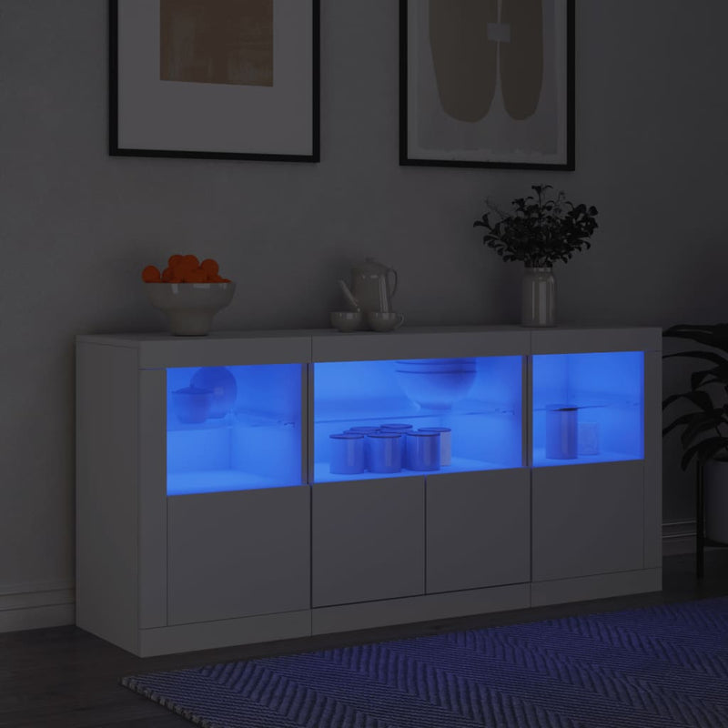 Sideboard with LED Lights White 142.5x37x67 cm