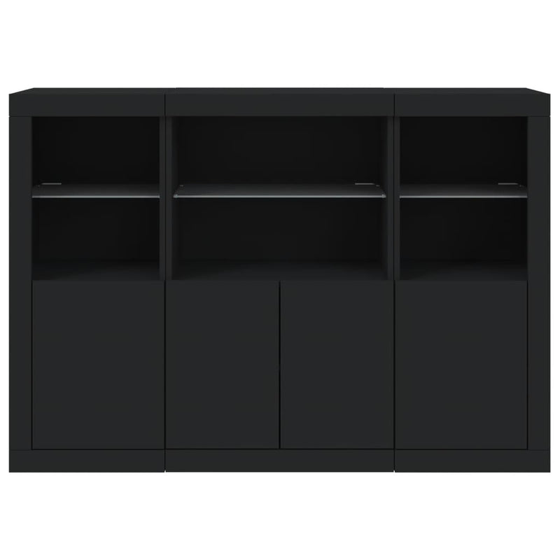 Sideboards with LED Lights 3 pcs Black Engineered Wood