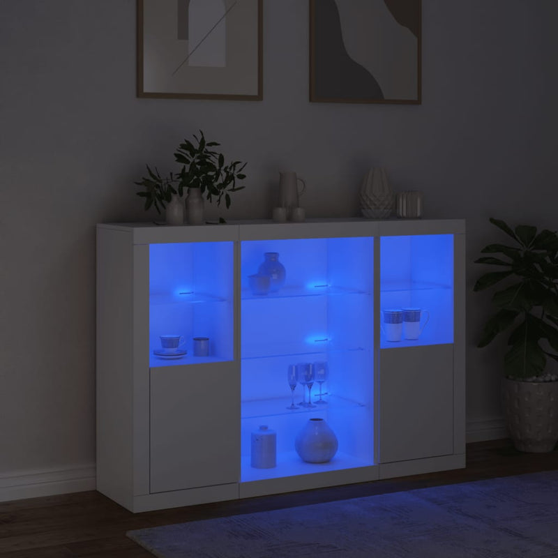 Sideboards with LED Lights 3 pcs White Engineered Wood