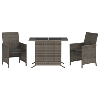 3 Piece Bistro Set with Cushions Grey Poly Rattan