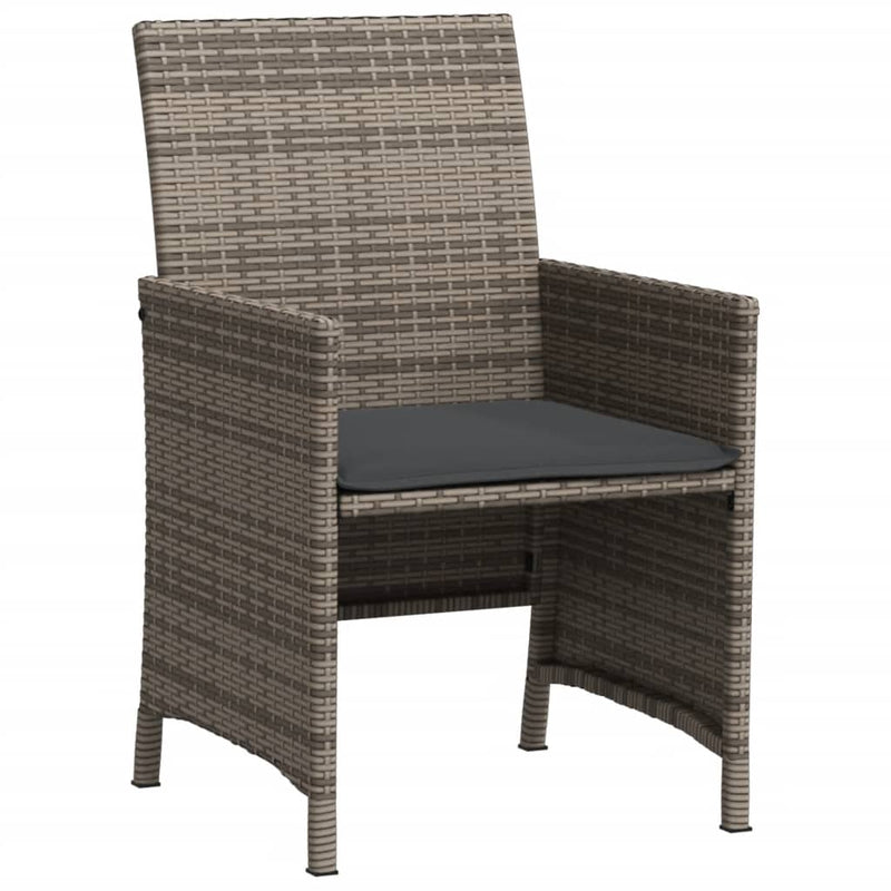 3 Piece Bistro Set with Cushions Grey Poly Rattan