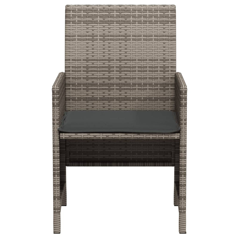 3 Piece Bistro Set with Cushions Grey Poly Rattan