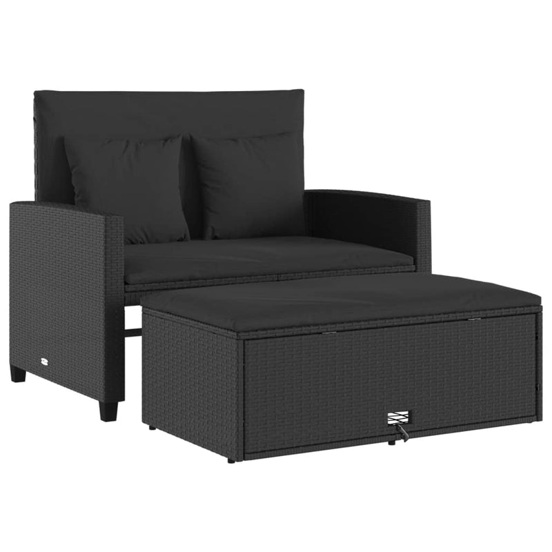 Garden Sofa with Cushions 2-Seater Black Poly Rattan