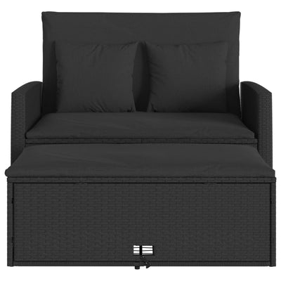 Garden Sofa with Cushions 2-Seater Black Poly Rattan