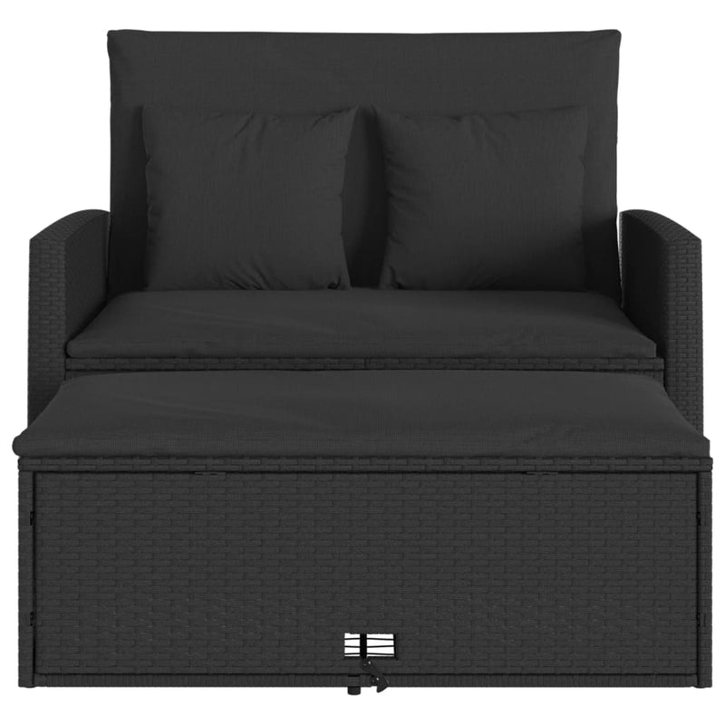 Garden Sofa with Cushions 2-Seater Black Poly Rattan